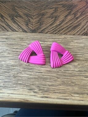 Pink Triangular Ribbed Clip-On Earrings - Women's Accessories